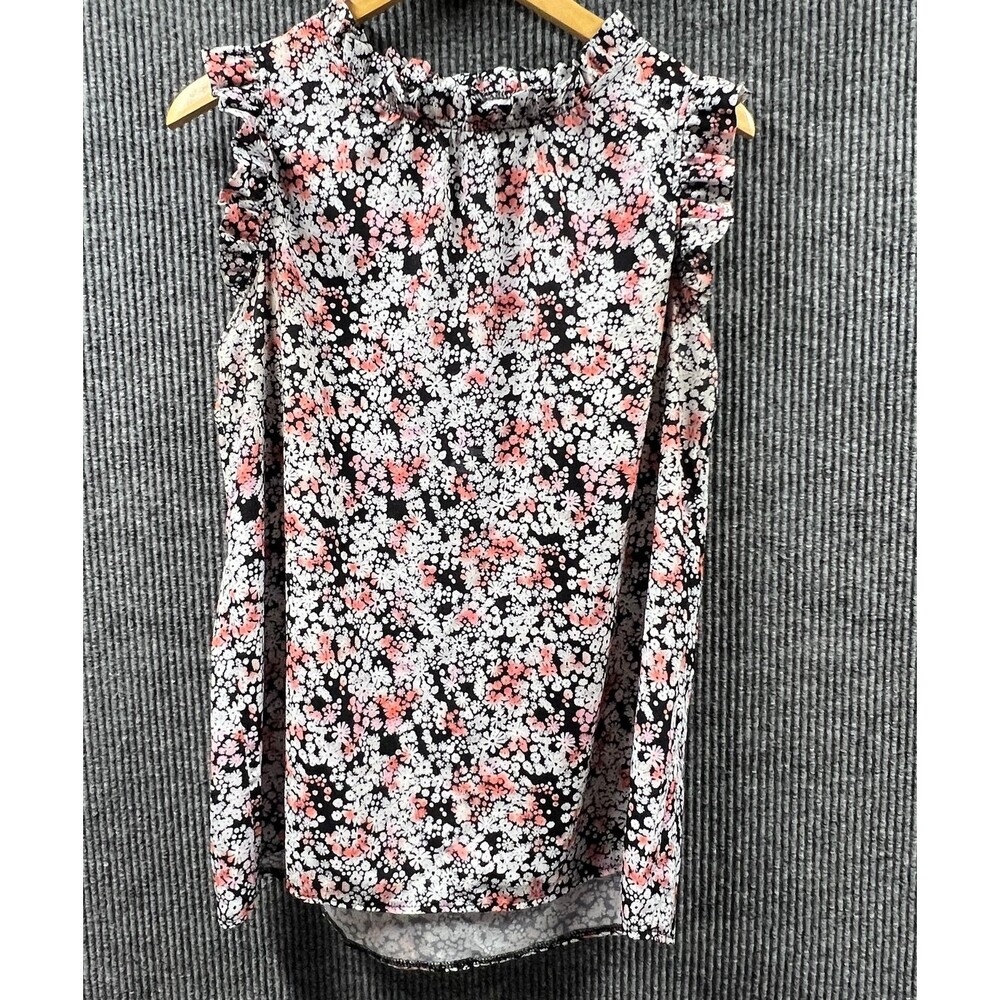 Womens Large Multi Floral Ruffle Sleeves & Neckline Keyhole Blouse Loose‎ Fit